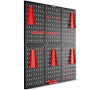 tectake® Panneau perforé pour outils 240 x 60 cm, 6 plateaux, 53 crochets | En 6 parties avec 53 crochets et supports, Construction en acier solide, Capacité 4 kg par plateau, Extensible à volonté