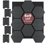 tectake® Panneaux acoustiques 76 x 62 cm, Lot de 6, Aspect Chêne, MDF et Placage en bois véritable, Découpables, Feutre insonorisant, Panneaux isolants phonique, Montage facile - Chêne Noir