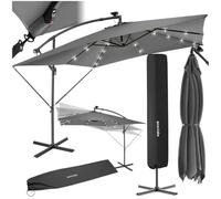 tectake® Parasol de Jardin Exterieur Parasol déporté à manivelle 2,5x2,5m avec éclairage LED solaire Inclinable Protection UV 50+ Résistant au vent & Imperméable Housse de protection Salon de jardin