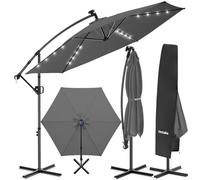 tectake® Parasol déporté, 3 x 3 m avec Eclairage LED, Pivotant à 360°, Inclinable de 90° à 135°, UV 50+, Panneau solaire, Parasol de jardin exterieur, Terrasse, Balcon, Piscine, Housse de protection