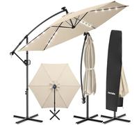 tectake® Parasol déporté, 3 x 3 m avec Eclairage LED, Pivotant à 360°, Inclinable de 90° à 135°, UV 50+, Panneau solaire, Parasol de jardin exterieur, Terrasse, Balcon, Piscine, Housse de protection