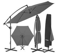 tectake® Parasol déporté à pied, 3,5 x 3,5 m, Pivotant à 360°, Inclinable de 90° à 135°, Protection UV 50+, Double-toit, Parasol de jardin exterieur, Terrasse, Balcon, Piscine, Housse de protection
