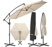 tectake® Parasol déporté à pied, 3 x 3 m, Pivotant à 360°, Inclinable de 90° à 135°, Protection UV 50+, Double-toit, Parasol de jardin exterieur, Terrasse, Balcon, Piscine, Housse de protection