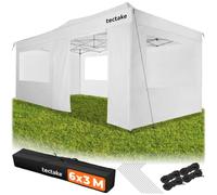 tectake® Pavillon Pliable 3 x 6 m en Aluminium, Imperméable, Protection Anti-UV, 6 Panneaux latéraux zippés, 3 fenêtres, Tonnelle de Jardin réglable en Hauteur, Gazebo Pliant, Sac de Transport - Blanc