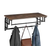 tectake® Porte Manteau Mural 66 x 30 x 27 cm, avec étagère, 5 Crochets Amovibles et Tringle de Suspension, Porte Manteau Bois, Meuble d'entrée, Vestiaire d'entrée, Vide Poche Mural, Bois foncé