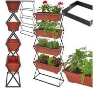 tectake® Potager de Jardin surélevé Jardinière Verticale avec 4 Bacs à Fleurs Culture en Hauteur Châssis Robuste Pliable Intérieur Extérieur Bac à semis 52x21x127 cm Jardin Terrasse Balcon