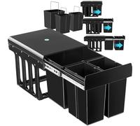 TecTake Poubelle de tri ASHLYN 31 L, 3 compartiments, ouverture à rails télescopiques - Noir