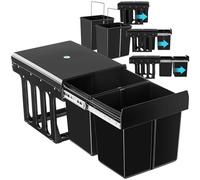 tectake® Poubelle de tri selectif pour Meuble de cuisine Poubelle cuisine Noir Poubelle 2 compartiments 2x15L Poubelle cuisine 30 litres Poubelle sous evier Poubelle encastrable Poubelle plastique