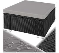 TECTAKE Pouf en rotin BITONTO résistant aux UV et intempéries combinable 53 cm x 53 cm x 26 cm - Noir/Gris