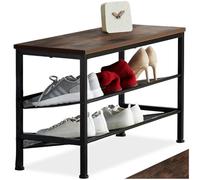 tectake® Rangement Chaussures 75,5 x 30,5 x 45,5 cm, Style Industriel, Meuble Chaussure 2 étagères grillagées, Meuble Chaussure Entree Dressing, Chambre Etagere Rangement à Chaussures, Bois foncé