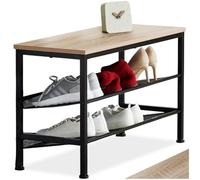 tectake® Rangement Chaussures 75,5 x 30,5 x 45,5 cm, Style Industriel, Meuble Chaussure 2 étagères grillagées, Meuble Chaussure Entree Dressing, Chambre Etagere Rangement à Chaussures, Bois Clair