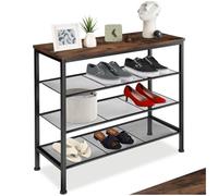 tectake® Rangement Chaussures 80,5 x 30,5 x 72,5 cm, Etagere Chaussures Style Industriel Meuble Chaussure 3 étagères grillagées, Rangement Chaussure Meuble d'entrée Dressing Salon Chambre, Bois foncé
