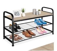 tectake® Rangement Chaussures 91 x 36 x 55 cm, Style Industriel, Meuble Chaussure 2 étagères grillagées, Meuble Chaussure Entree Dressing, Chambre Etagere Rangement à Chaussures, Bois Clair