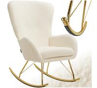 tectake® Rocking Chair Fauteuil à Bascule rembourée avec Accoudoirs Bouclette Cadre en Acier Fauteuil Salon Veranda, Chaise Ergonomique idéal Détente, Allaitement