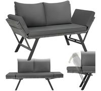 tectake® Salon de Jardin Exterieur 2en1 Canapé 2 Places Bain de Soleil en Résine tréssée, Banquette de Jardin Coussins Inclus, Mobilier pour Amenagement Balcon Terrasse Veranda Maison