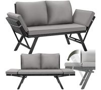 tectake® Salon de Jardin Exterieur 2en1 Canapé 2 Places Bain de Soleil en Résine tréssée, Banquette de Jardin Coussins Inclus, Mobilier pour Amenagement Balcon Terrasse Maison Veranda