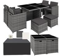 Salon de jardin MANHATTAN 8 places avec 2 sets de housses + housse de protection, variante 2 - gris