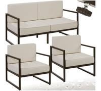 tectake® Salon de Jardin Exterieur Canapé 2 Places Banquette & 2 Fauteuil de Jardin Coussins épais Inclus Cadre en Acier laqué époxy Mobilier Canape Exterieur Balcon Terrasse Veranda Maison