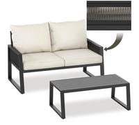 tectake® Salon de Jardin Exterieur Canapé 2 Places Banquette de Jardin & Table Basse Coussins épais Inclus Cadre en Aluminium laqué époxy Mobilier Canape Exterieur Balcon Terrasse Veranda Maison