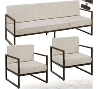 tectake® Salon de Jardin Exterieur Canapé 3 Places Banquette & 2 Fauteuil de Jardin Coussins épais Inclus Cadre en Acier laqué époxy Mobilier Canape Exterieur Balcon Terrasse Veranda Maison