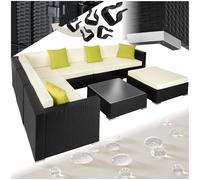 tectake® Salon de Jardin Exterieur Canapé de Jardin en Poly rotin 7 Places Modulable Cadre en Aluminium 6 Fauteuil Jardin 1 Tabouret Pouf 1 Table Coussins Inclus pour Amenagement Balcon Terrasse