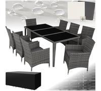 tectake® Salon de Jardin extérieur en Aluminium - 8 fauteuils en rotin, 1 Table, Sets Housses lavables et protectrices - Mobilier Facile d'entretien