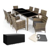 Salon de jardin Menorca 8 places avec 2 sets de housses + housse de protection - marron naturel