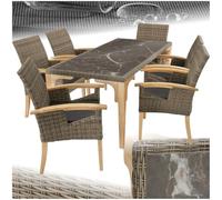 tectake® Salon de Jardin Extérieur en Poly Rotin 6 Personnes Ensemble Fauteuil Salon et Table de Jardin, Coussins Amovibles Inclus, Mobilier de Jardin pour Amenagement Balcon Terrasse