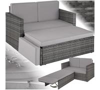 tectake® Salon de Jardin Exterieur en Poly Rotin Modulable Bain de soleil 2 Places 1 Canapé et 1 Tabouret Pouf avec Repose-pieds inclinable, Mobilier de Jardin pour Amenagement Balcon Terrasse Veranda