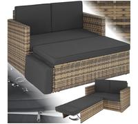 tectake® Salon de Jardin Exterieur en Poly Rotin Modulable Bain de soleil 2 Places 1 Canapé et 1 Tabouret Pouf avec Repose-pieds inclinable, Mobilier de Jardin pour Amenagement Balcon Terrasse Veranda