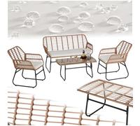 TecTake Salon de jardin en résine MOLFETTA XL 4 pers, housses amovibles déperlantes, marron naturel