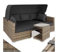 tectake® Salon de Jardin Exterieur Modulable Canapé de Jardin Bain de Soleil avec Pare-Soleil, Table de Jardin en Verre, Aluminium et Resine Tressee Amenagement Balcon Terrasse - Marron Naturel
