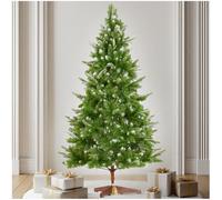 tectake® Sapin de Noel Artificiel 180 cm Type Nordmann Vert avec Pointes enneigés avec Pied en Bois Branches denses & réalistes Arbre de Noel Sapin de Noel Artificiel pour Décoration Noel