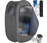 tectake® Sauna à Vapeur Pliable et Portable, Sauna Portable 1000W 15 Niveaux températures et minuterie, Appareil à Vapeur, Télécommande, Chaise Pliante, Tapis Protection, 2 Sacs de Transport