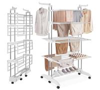 tectake® Séchoir à Linge en Tour Pliable, 125 x 63 x 179 cm, 4 étages et 32 tringles, 6 roulettes Doubles, 2 Ailes latérales pivotantes, Système d'emboîtement, Etendoir Linge Interieur & Extérieur
