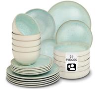 tectake® Service de table 24 pièces pour 6 personnes, Petites et Grandes Assiettes, Assiette creuse, Bols, Service vaisselle en faience, Vaisselle et Arts de la table, Set assiette et Bol, Sable