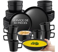tectake® Service de table 6 personnes Service vaisselle et arts de la table 30p. avec 6x Assiettes creuses 6x assiettes plates 6x assiette à dessert 6x bols 6x tasse Coupelle soupe Lot assiette