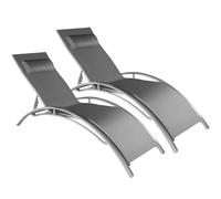 tectake® Set de 2 Chaise Longue Bain de Soleil Jardin Exterieur avec Appuie-tête Chaise Longue inclinable Sun Lounger Transat de Plage Relax Camping Salon de Jardin Exterieur - Gris