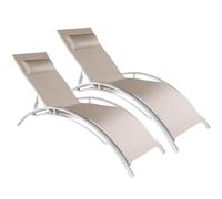 tectake® Set de 2 Chaise Longue Bain de Soleil Jardin Exterieur avec Appuie-tête Chaise Longue inclinable Sun Lounger Transat de Plage Relax Camping Salon de Jardin Exterieur - Beige