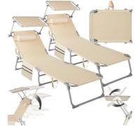 tectake® Set de 2 Chaise Longue Pliante Bain de Soleil Exterieur avec Pare Soleil, Appuie-tête, Pochette Chaise Longue inclinable Transat, Relax Jardin Camping Salon de Jardin Exterieur