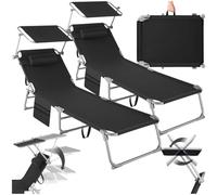 tectake® Set de 2 Chaise Longue Pliante Bain de Soleil Jardin Exterieur avec Pare Soleil, Appuie-tête, Pochette Chaise longue inclinable Transat de plage Relax Jardin Camping Salon de jardin exterieur