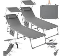 tectake® Set de 2 Chaise Longue Pliante Bain de Soleil Jardin Exterieur avec Pare Soleil, Appuie-tête, Pochette Chaise longue inclinable Transat de plage Relax Jardin Camping Salon de jardin exterieur