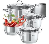 tectake® Set de casserole Inox Batterie de cuisine inox Casseroles & couvercle casserole 7 pcs. idéal Induction cuisinère gaz & vitrocéramique Batteries de cuisine Cuisine accessoires Faitout