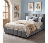 tectake® Set Lit Double 140 x 200 cm, Cadre de Lit rembourré Motif matelassé, Matelas en Mousse 2 Niveaux de fermeté, Sommier à Lattes, Housse Lavable Maille 3D, Max 250kg - Aspect Velours Gris Foncé