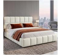tectake® Set Lit Double 180 x 200 cm, Cadre de Lit rembourré avec Motif matelassé, 2 Matelas en Mousse 2 Niveaux de fermeté, Sommier à Lattes, Housse Lavable Maille 3D, Max 250kg - Tissu Teddy Crème