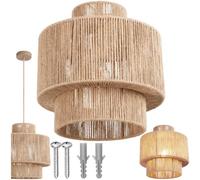 tectake® Suspension luminaire Ø32 x 33 cm, Abat jour en jute, Style bohème, Lustre 40W, Abat jour plafond, Lustre salon, Plafonnier chambre, Plafonnier cuisine, Luminaire chambre, Suspension salon