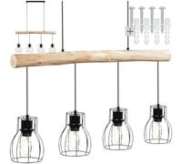 Luminaire - TECTAKE - Plafonnier WOODY 4 lampes E27 40 W, style industriel poutre en bois - 82 x 13,5 x 140 cm - Noir/Marron