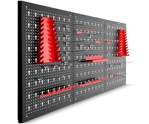 tectake® Système de rangement Panneau Mural Perforé Porte outils mural Lot de 3 Panneaux 120 x 2 x 60 cm 25 pcs Crochet & Supports, Extensible Outillage & visserie