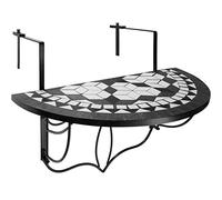 tectake® Table Balcon Suspendue et Rabattable en mosaïque de Pierre, 75x65x62 cm, Petite Table Exterieur, Plateau de Table Design Demi Lune, Max. 20 Kg, Gueridon, Decoration Balcon, Terrasse, Jardin