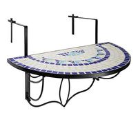 tectake® Table Balcon Suspendue et Rabattable en mosaïque de Pierre, 75x65x62 cm, Petite Table Exterieur, Plateau de Table Design Demi Lune, Max. 20 Kg, Gueridon, Decoration Balcon, Terrasse, Jardin
